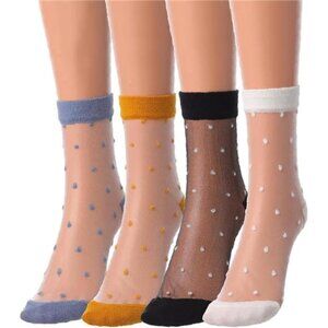 Sheer Ankle Socks – Polka Dot Mesh, Breathable Lace Style, 4 Colors